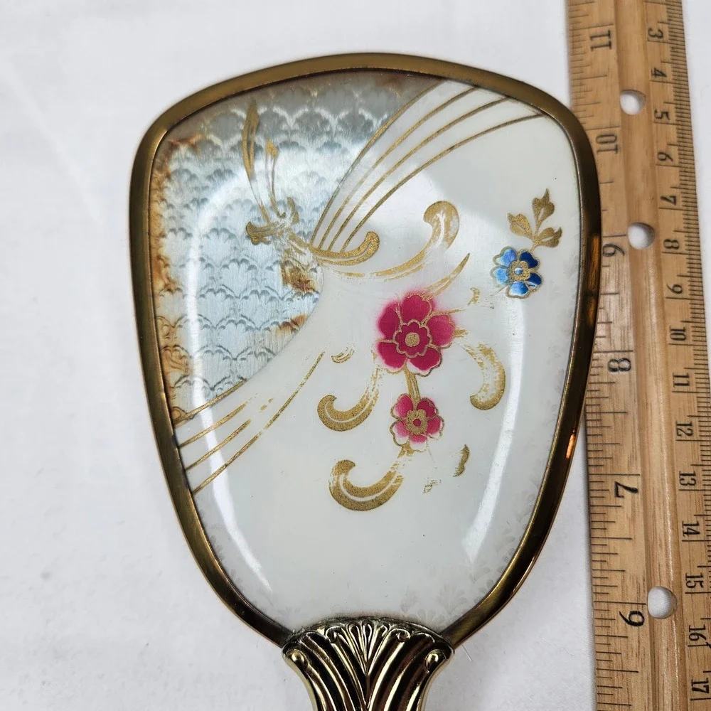 Vtg Gold Tone Floral Hair Brush Mid Century Regency‎ Vanity Decor